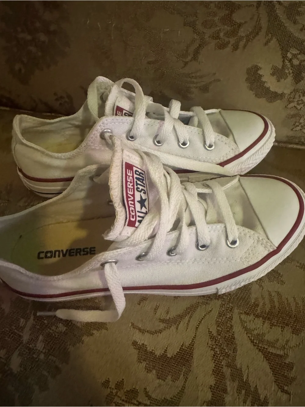 Converse White Canvas Low Top Sneakers with Red Trim